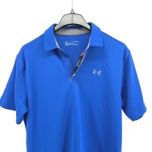 NEW Under Armour Mens Large Blue Heatgear Loose Fit Polo Shirt‎ Golf Athletic